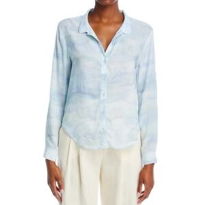 Bella Dahl Blue Watercolor Cloud Print Button Down Rayon Shirt Large
